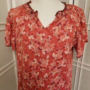 St John's Bay Brick Orange Floral Blouse